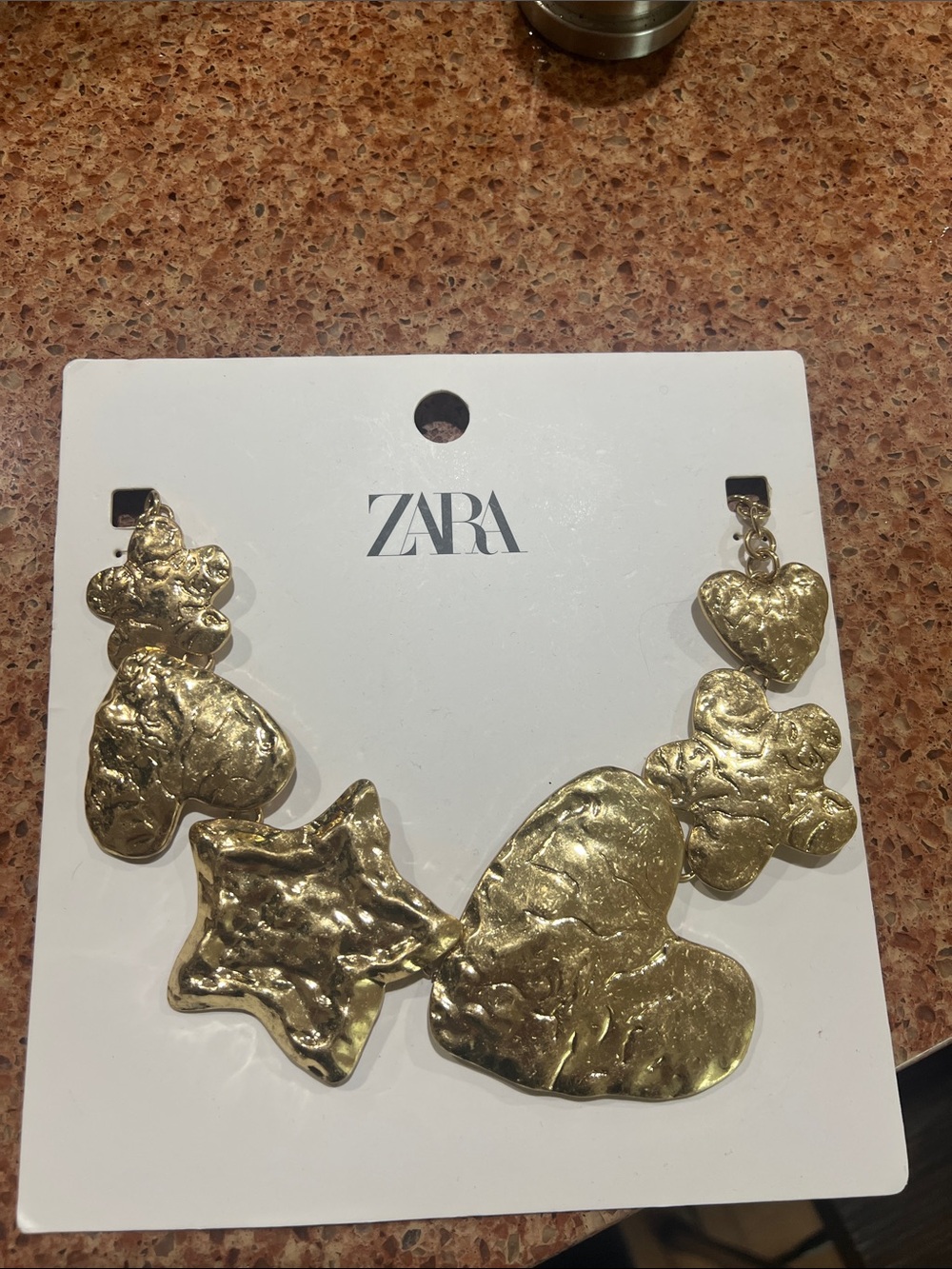 ZARA Chunky Textured Gold Heart & uStar Necklace